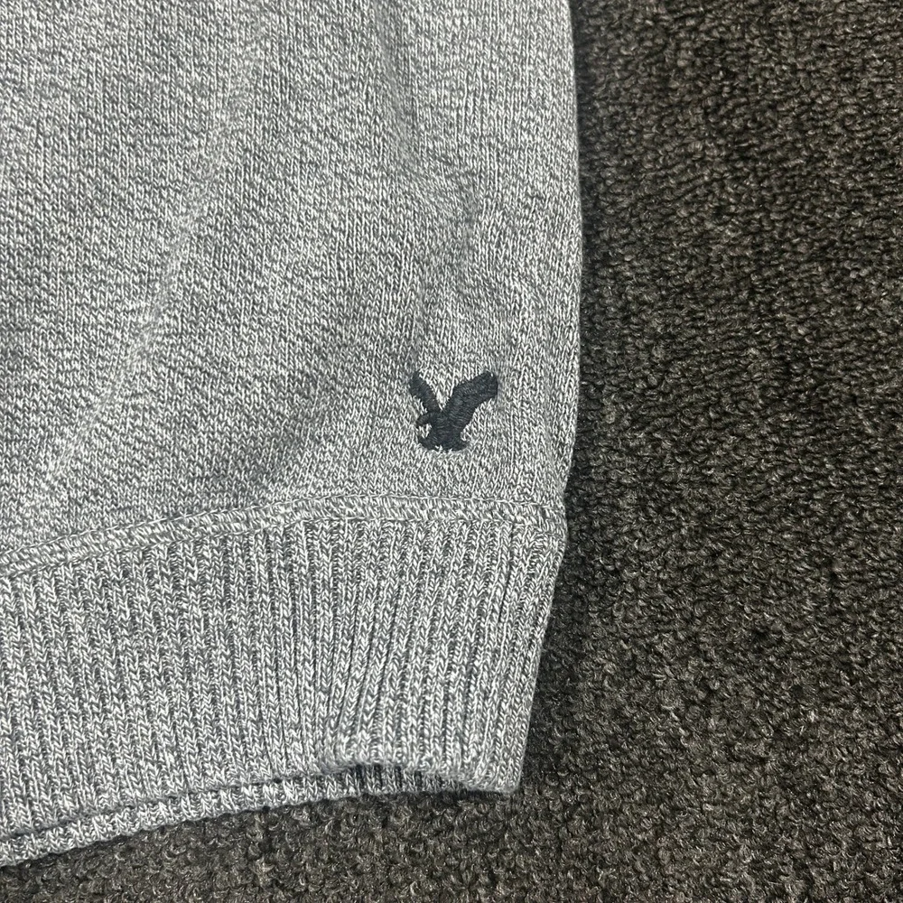 American Eagle Sweater Mens Large Gray Navy Striped Cotton Crewneck Excellent